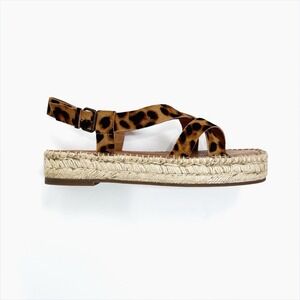 Madewell Sandals Womens 9 Brown Leather Espadrille Leopard Print Ankle Strap